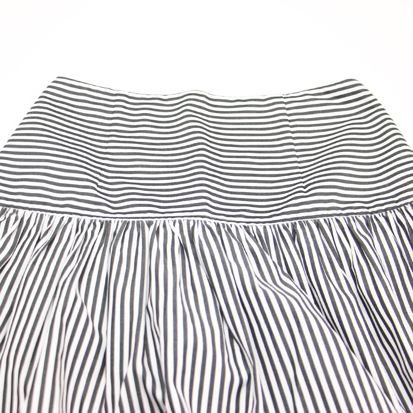 21春夏 ストライプ ギャザー スカート / マキシ丈 フレア リボン コットン