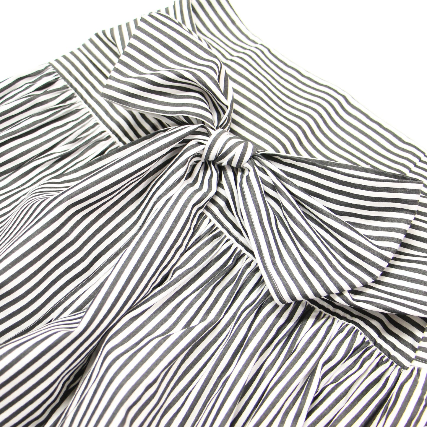 21春夏 ストライプ ギャザー スカート / マキシ丈 フレア リボン コットン