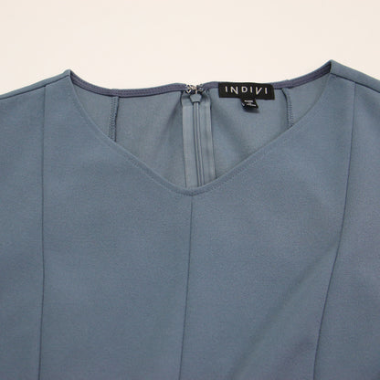 袖コンシャス ストレッチ ワンピース / ドレス 半袖 Vネック ミモレ丈 フレア Aライン ジョーゼット