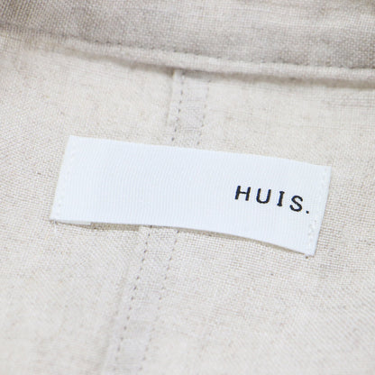 シャトルリネン バンドカラー ワンピース / ロング丈 長袖 ノーカラー ドロップショルダー ワイドシルエット