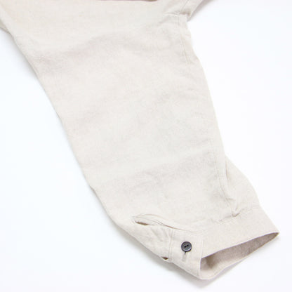 シャトルリネン バンドカラー ワンピース / ロング丈 長袖 ノーカラー ドロップショルダー ワイドシルエット