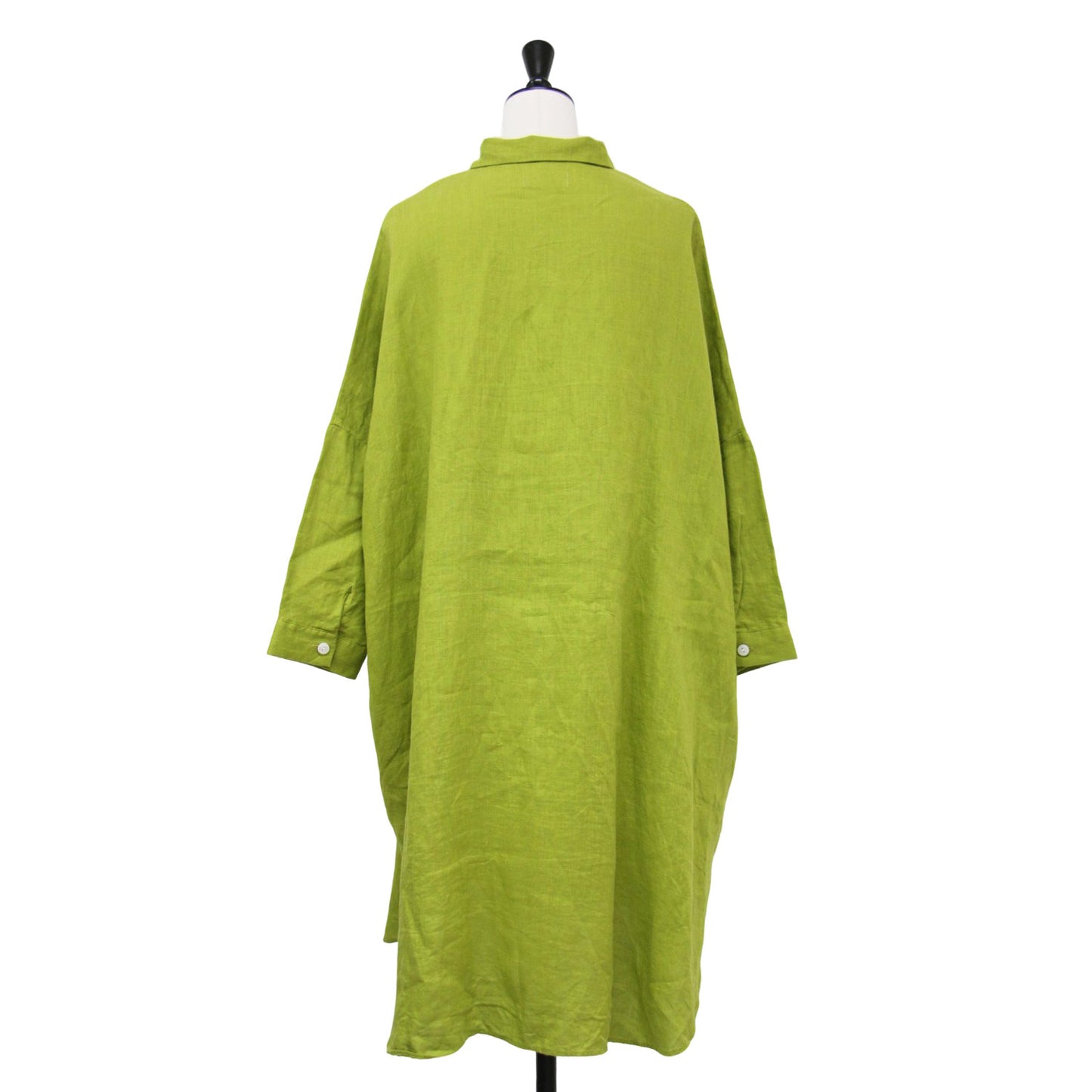 シャトルリネン ロングシャツ / チュニック 長袖 ドロップショルダー ワイド ロゴ 刺繍