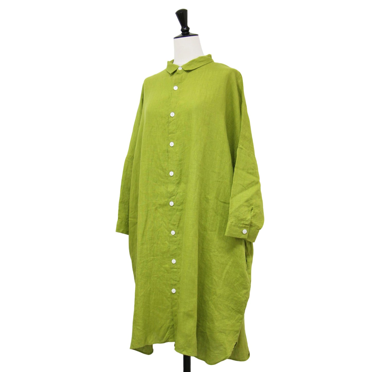 シャトルリネン ロングシャツ / チュニック 長袖 ドロップショルダー ワイド ロゴ 刺繍