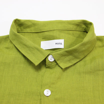 シャトルリネン ロングシャツ / チュニック 長袖 ドロップショルダー ワイド ロゴ 刺繍