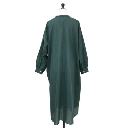 遠州織物なめらかコットン バルーンスリーブ ワンピース / シャツ ノーカラー 長袖 ドロップショルダー ワイド ラウンド スリット