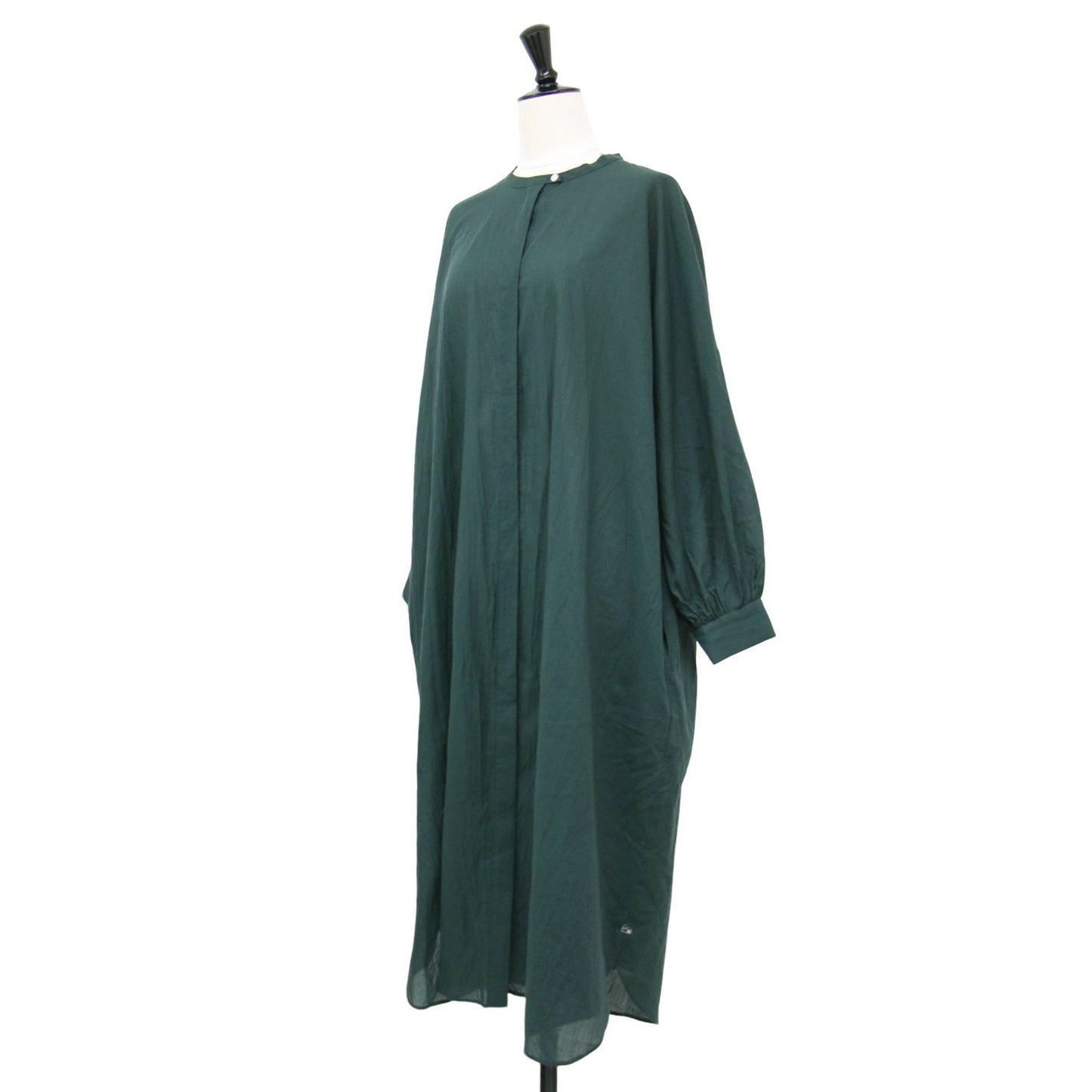 遠州織物なめらかコットン バルーンスリーブ ワンピース / シャツ ノーカラー 長袖 ドロップショルダー ワイド ラウンド スリット