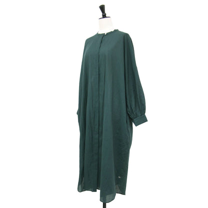 遠州織物なめらかコットン バルーンスリーブ ワンピース / シャツ ノーカラー 長袖 ドロップショルダー ワイド ラウンド スリット