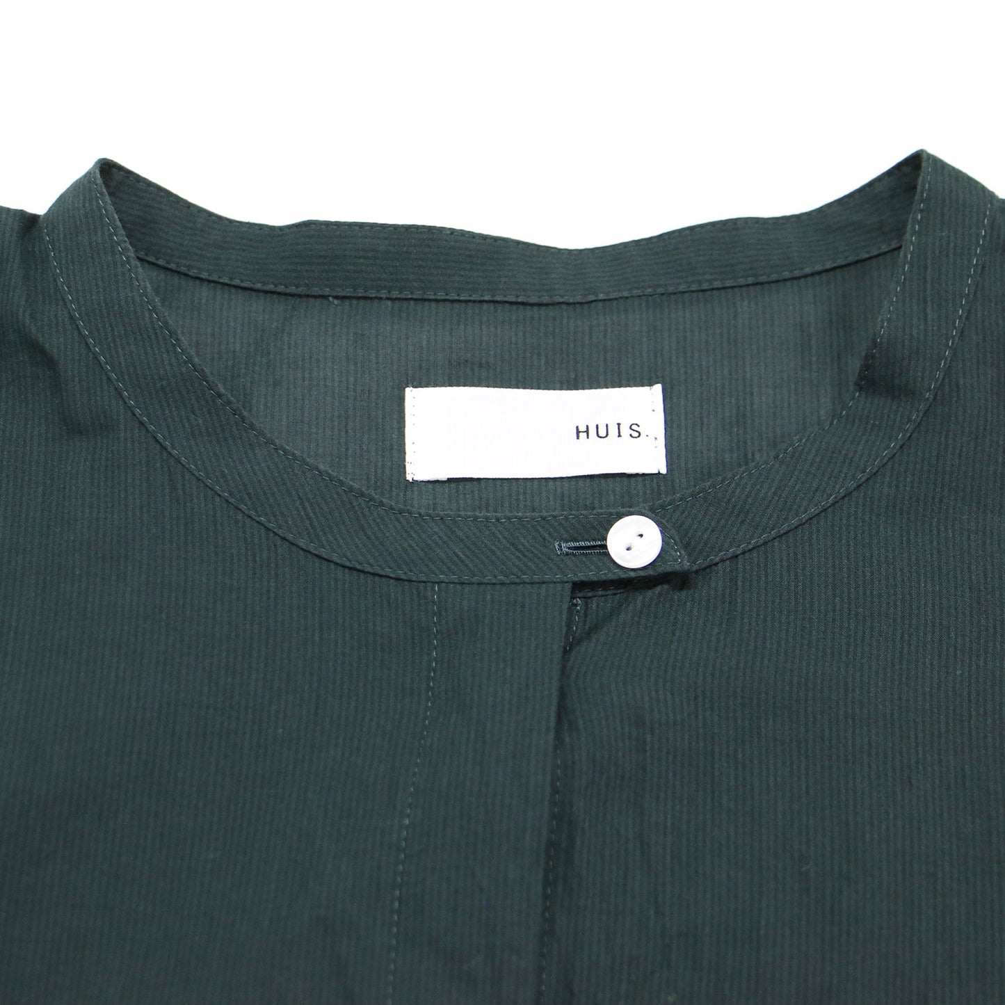 遠州織物なめらかコットン バルーンスリーブ ワンピース / シャツ ノーカラー 長袖 ドロップショルダー ワイド ラウンド スリット