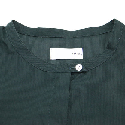 遠州織物なめらかコットン バルーンスリーブ ワンピース / シャツ ノーカラー 長袖 ドロップショルダー ワイド ラウンド スリット