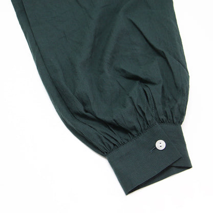 遠州織物なめらかコットン バルーンスリーブ ワンピース / シャツ ノーカラー 長袖 ドロップショルダー ワイド ラウンド スリット