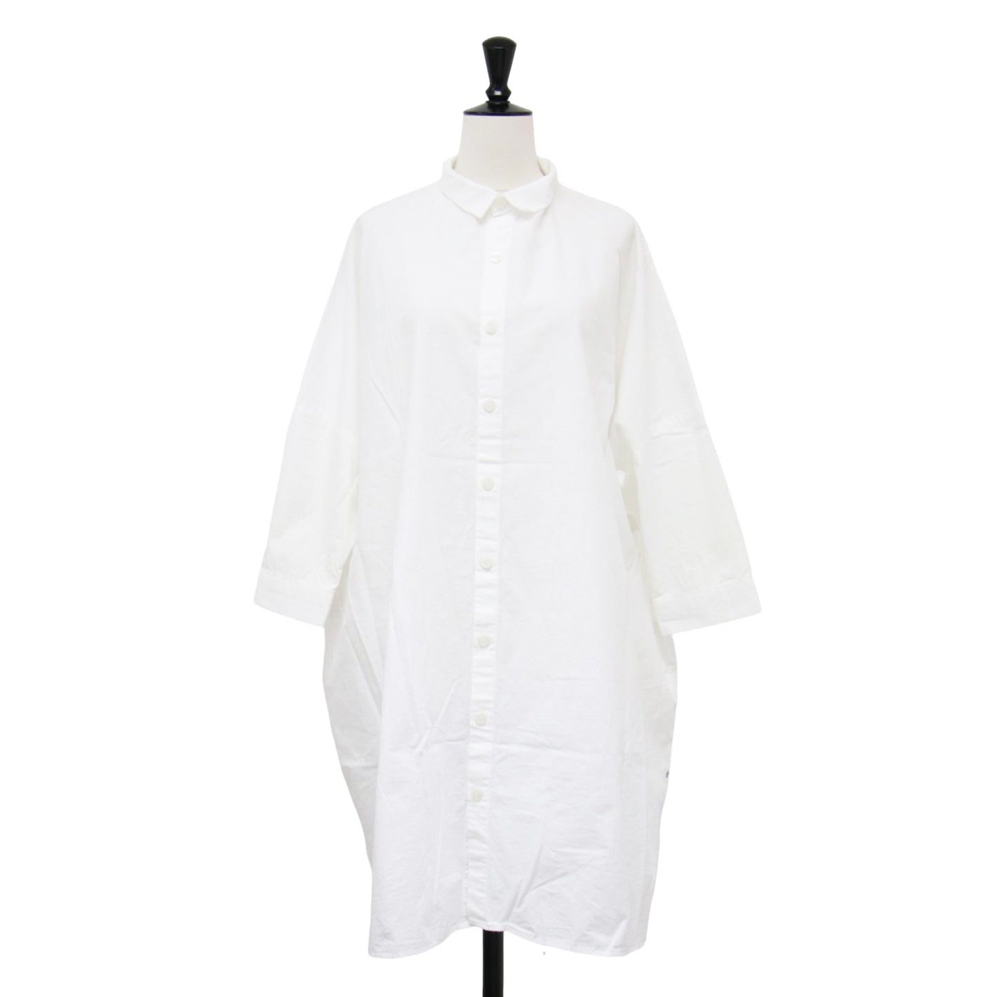 やわらかコットン ロングシャツ / チュニック 長袖 ドロップショルダー ワイド ロゴ 刺繍