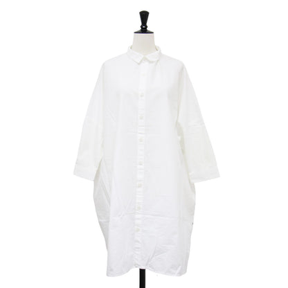 やわらかコットン ロングシャツ / チュニック 長袖 ドロップショルダー ワイド ロゴ 刺繍