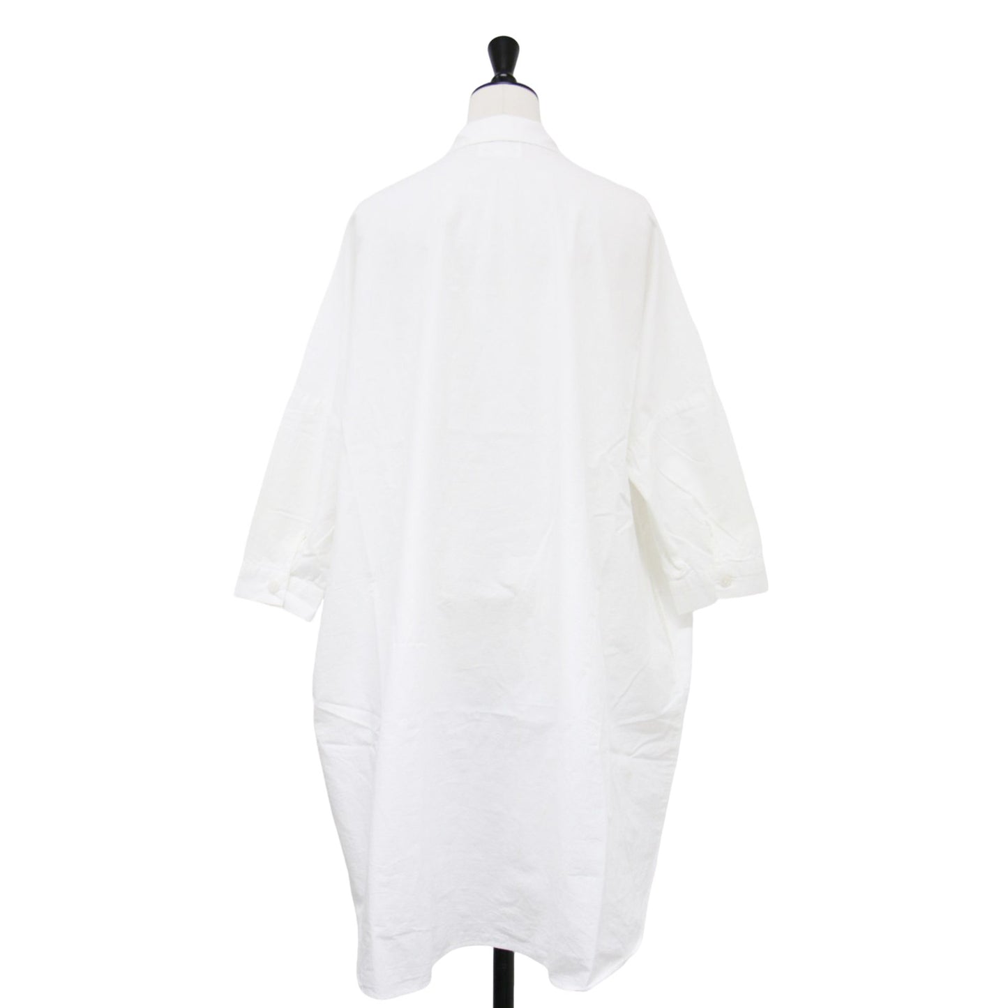 やわらかコットン ロングシャツ / チュニック 長袖 ドロップショルダー ワイド ロゴ 刺繍