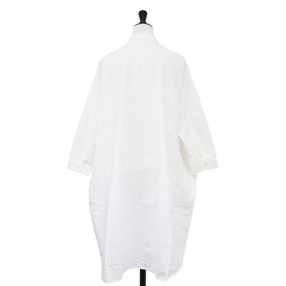 やわらかコットン ロングシャツ / チュニック 長袖 ドロップショルダー ワイド ロゴ 刺繍