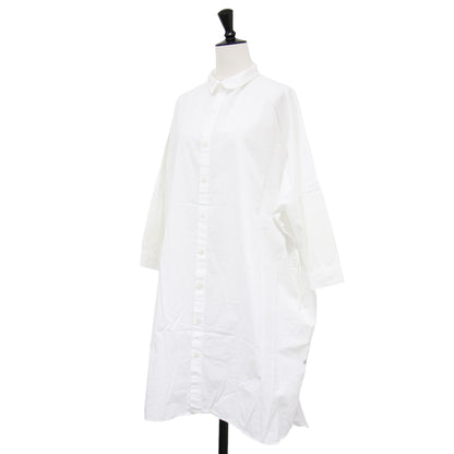 やわらかコットン ロングシャツ / チュニック 長袖 ドロップショルダー ワイド ロゴ 刺繍