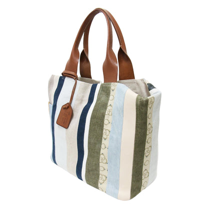 22春夏 ルオーロ ストライプ 2WAY トート バッグ / ワンショルダー パッチワーク 牛革 レザー