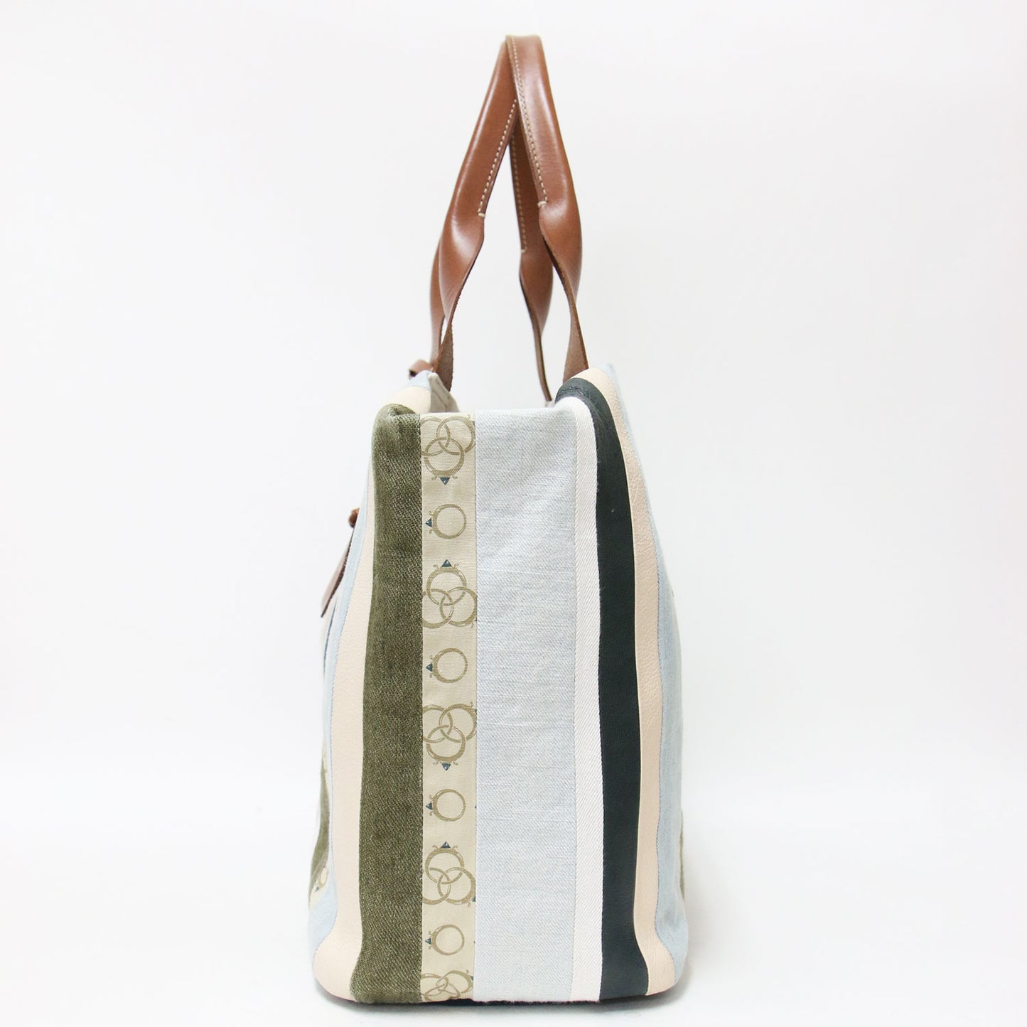 22春夏 ルオーロ ストライプ 2WAY トート バッグ / ワンショルダー パッチワーク 牛革 レザー