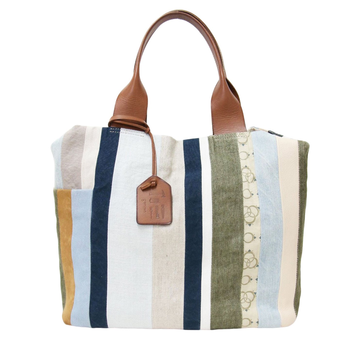 22春夏 ルオーロ ストライプ 2WAY トート バッグ / ワンショルダー パッチワーク 牛革 レザー