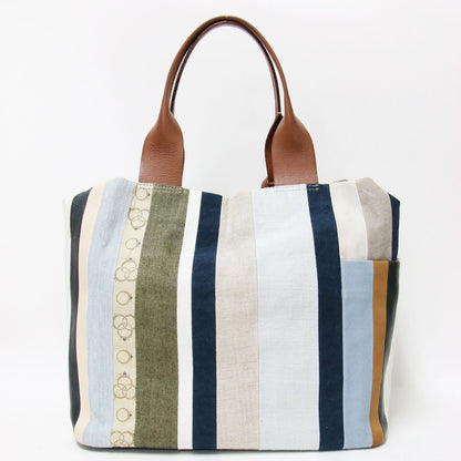 22春夏 ルオーロ ストライプ 2WAY トート バッグ / ワンショルダー パッチワーク 牛革 レザー