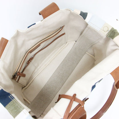 22春夏 ルオーロ ストライプ 2WAY トート バッグ / ワンショルダー パッチワーク 牛革 レザー