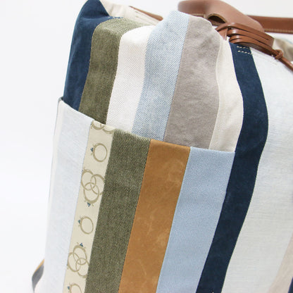 22春夏 ルオーロ ストライプ 2WAY トート バッグ / ワンショルダー パッチワーク 牛革 レザー