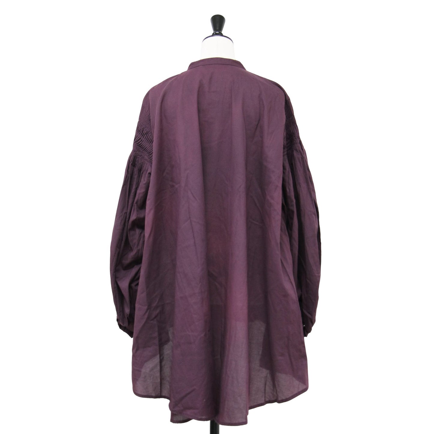 24秋冬 ピンタック パフスリーブ シャツ / チュニック 長袖 バルーンスリーブ スタンドカラー フレア