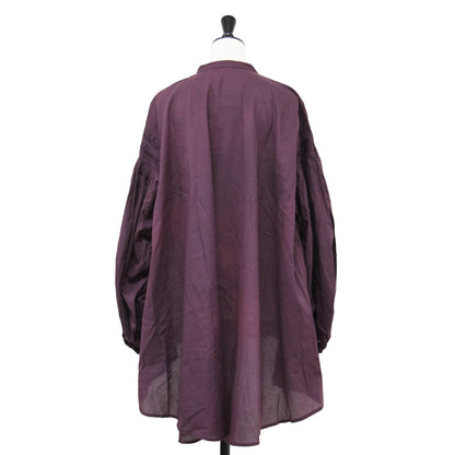 24秋冬 ピンタック パフスリーブ シャツ / チュニック 長袖 バルーンスリーブ スタンドカラー フレア