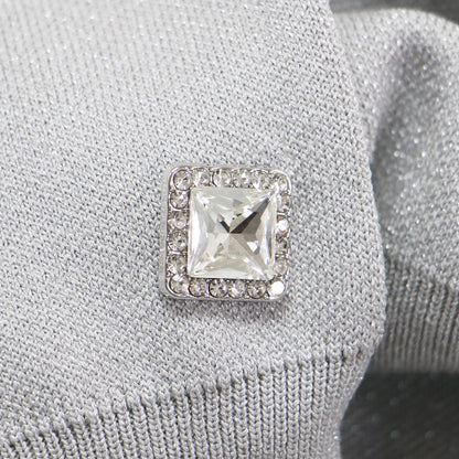 24秋冬 パフスリーブ ラメ ニット 半袖 カーディガン / クルーネック 5分袖 ビジューボタン