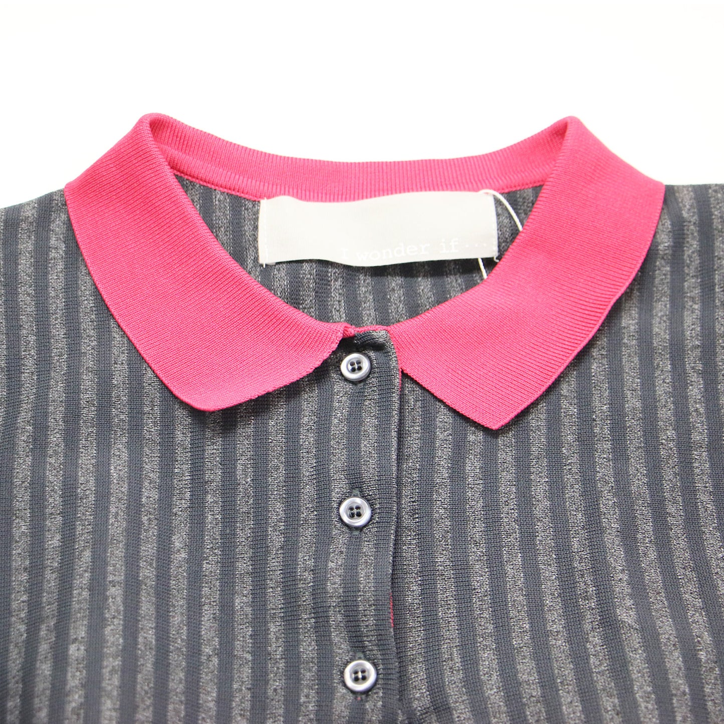 24秋冬 ストライプ Aライン ワンピース / ミディ丈 半袖 パフスリーブ ニット