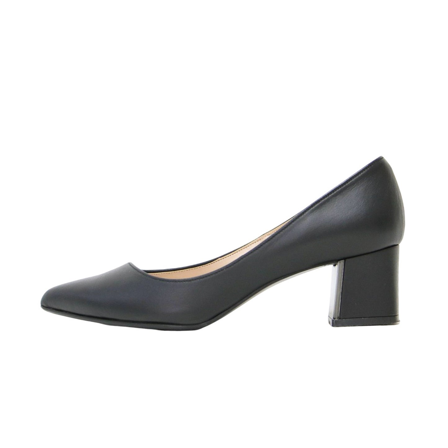 レザー ポインテッドトゥ チャンキーヒール パンプス / ローヒール 本革