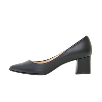 レザー ポインテッドトゥ チャンキーヒール パンプス / ローヒール 本革