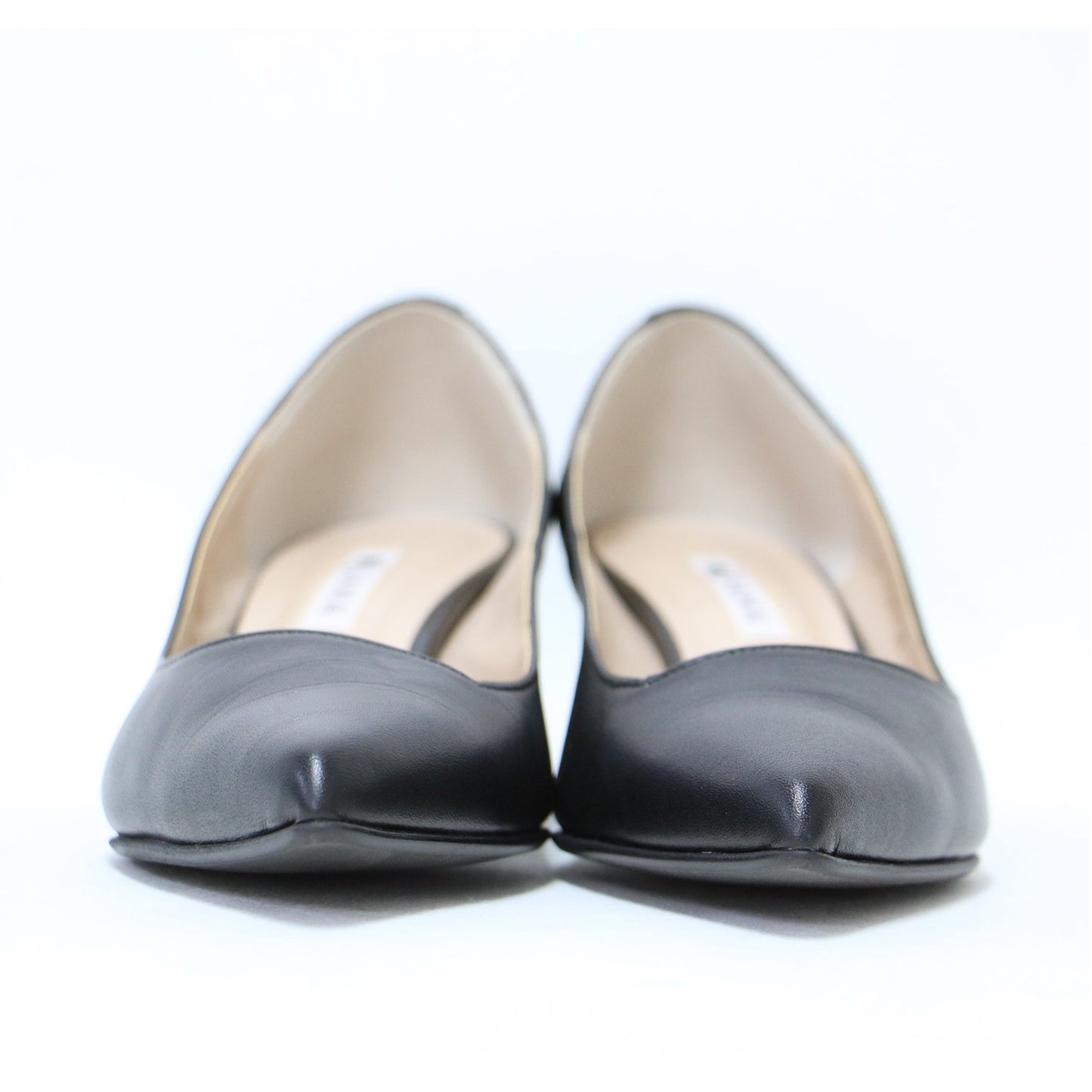 レザー ポインテッドトゥ チャンキーヒール パンプス / ローヒール 本革