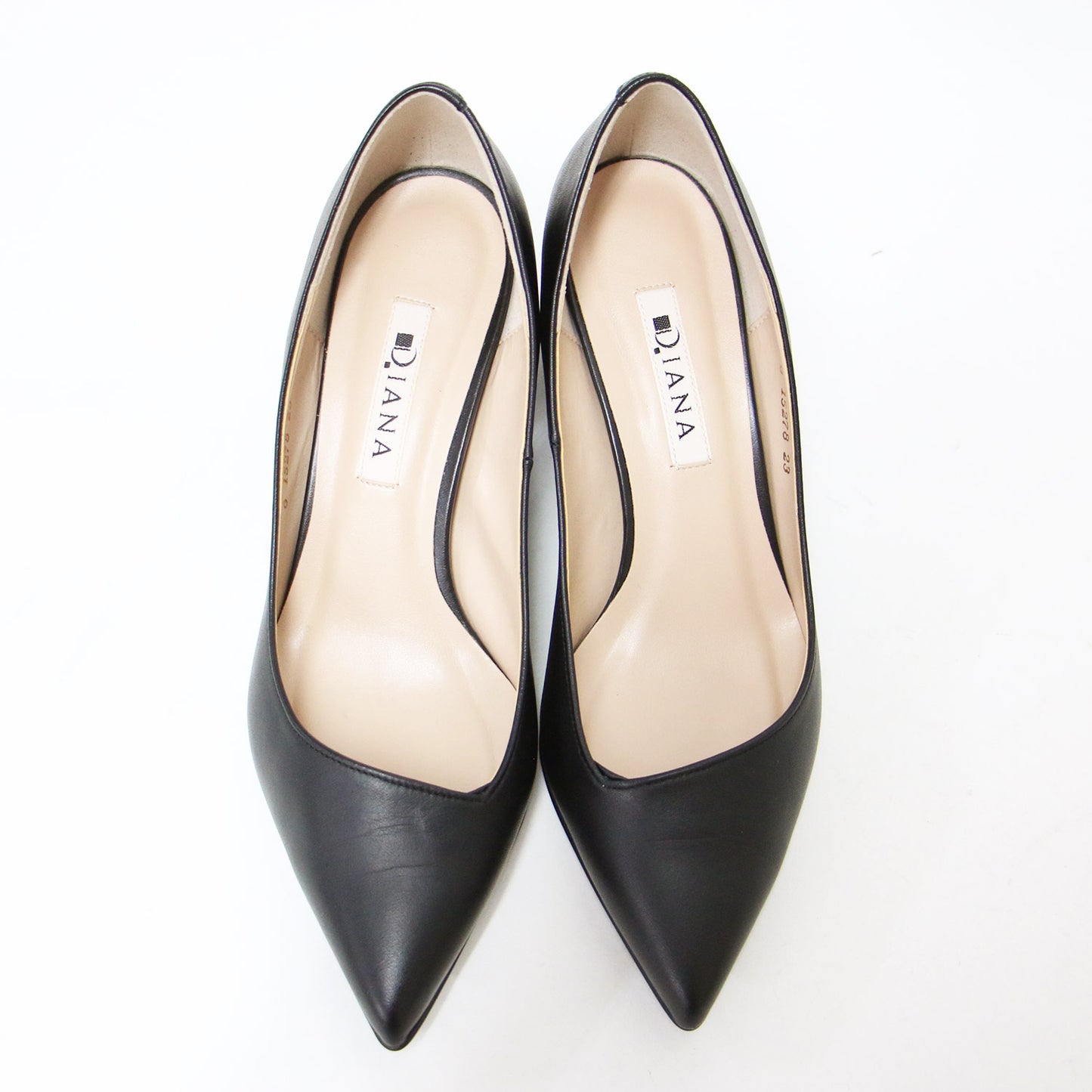 レザー ポインテッドトゥ チャンキーヒール パンプス / ローヒール 本革