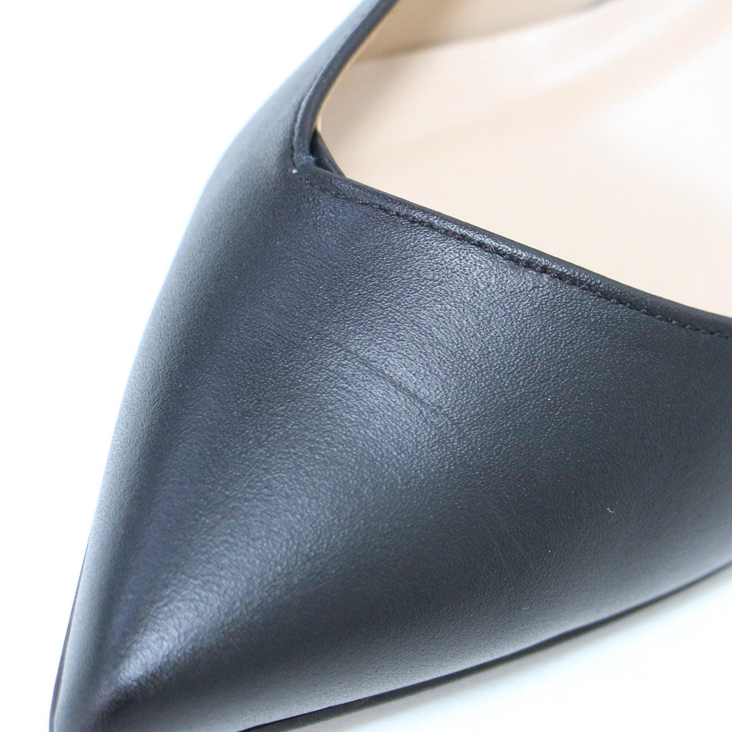 レザー ポインテッドトゥ チャンキーヒール パンプス / ローヒール 本革