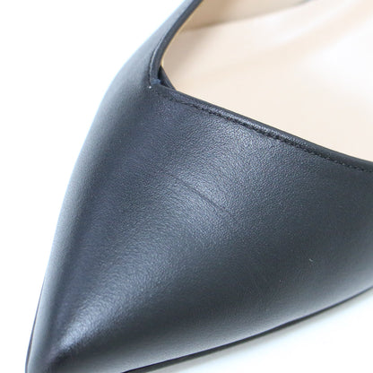 レザー ポインテッドトゥ チャンキーヒール パンプス / ローヒール 本革