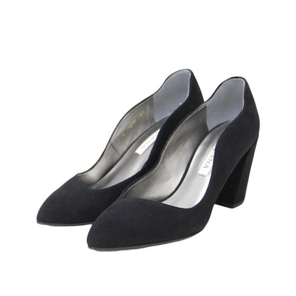 スウェード チャンキーヒール パンプス / ポインテッドトゥ ハイヒール