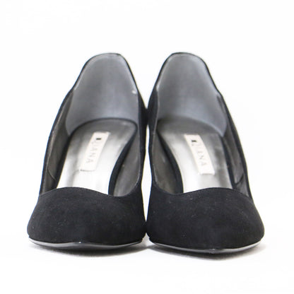 スウェード チャンキーヒール パンプス / ポインテッドトゥ ハイヒール