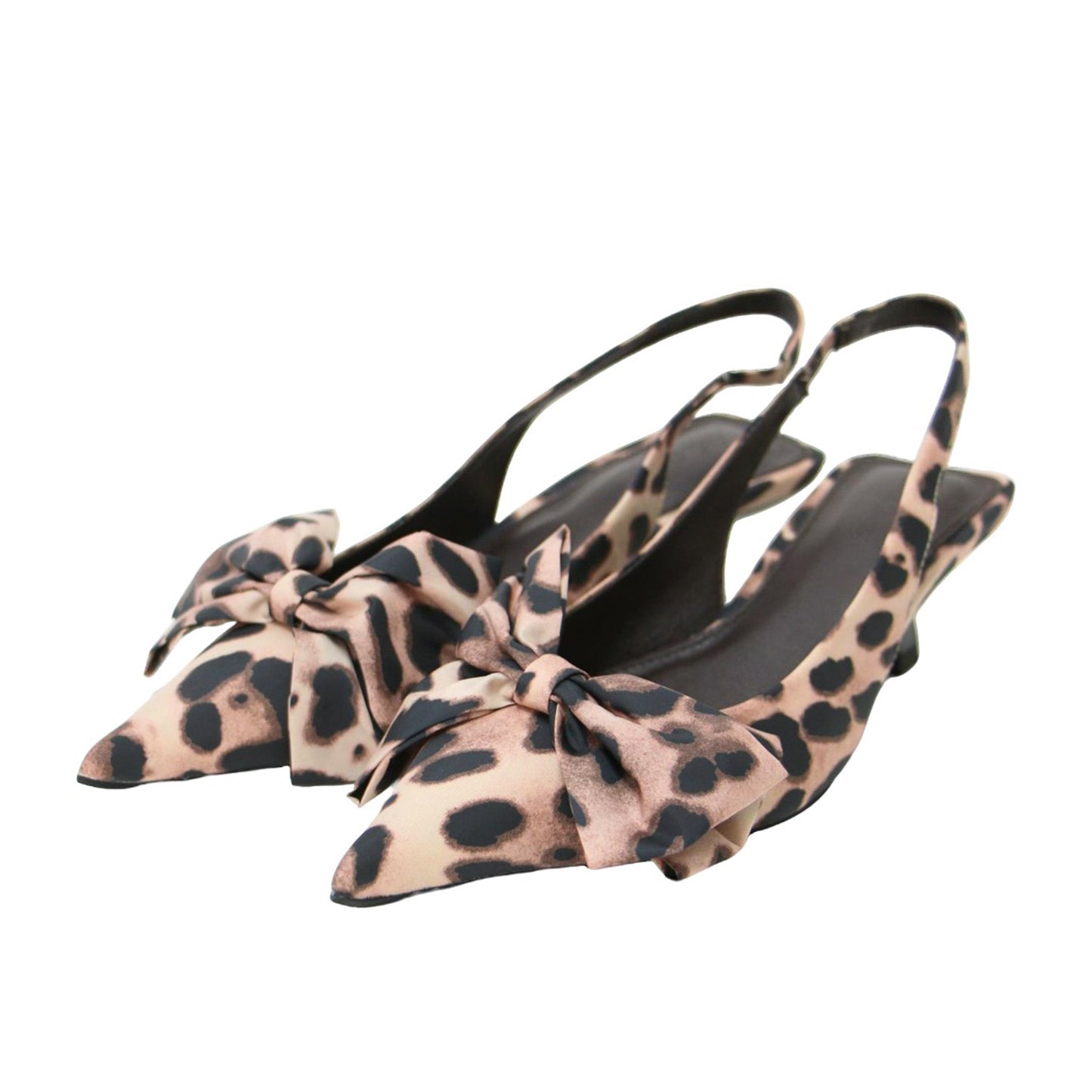 24春夏 リボンモチーフ スリングバッグ レオパード柄 パンプス / ポインテッドトゥ ローヒール バックストラップ