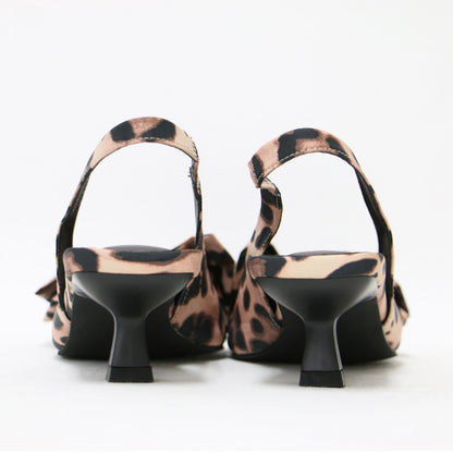 24春夏 リボンモチーフ スリングバッグ レオパード柄 パンプス / ポインテッドトゥ ローヒール バックストラップ