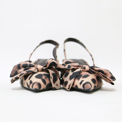 24春夏 リボンモチーフ スリングバッグ レオパード柄 パンプス / ポインテッドトゥ ローヒール バックストラップ