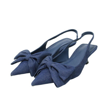 24春夏 リボンモチーフ スリングバッグ デニム パンプス / ポインテッドトゥ ローヒール バックストラップ