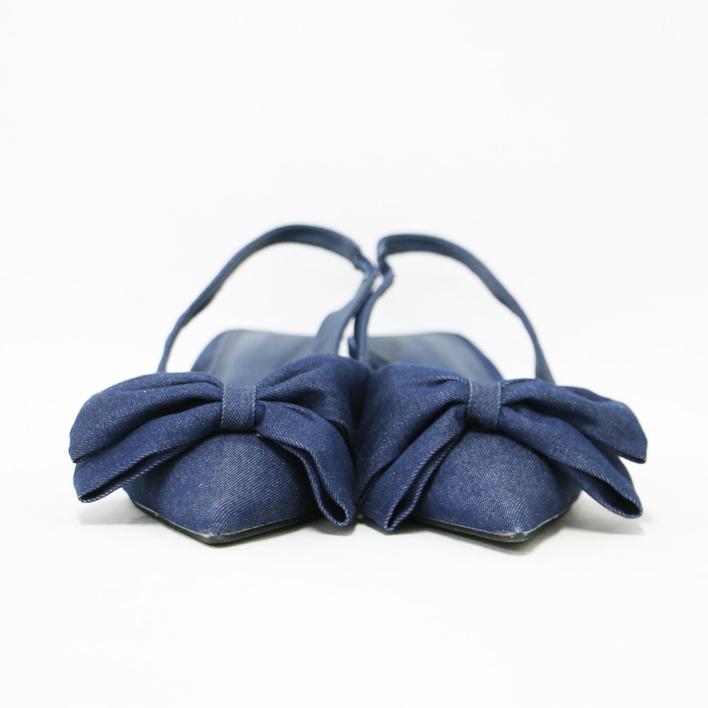 24春夏 リボンモチーフ スリングバッグ デニム パンプス / ポインテッドトゥ ローヒール バックストラップ
