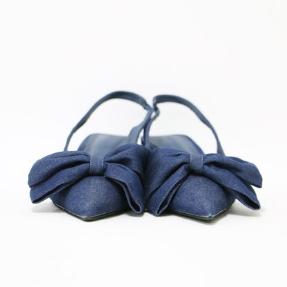 24春夏 リボンモチーフ スリングバッグ デニム パンプス / ポインテッドトゥ ローヒール バックストラップ