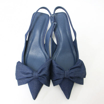 24春夏 リボンモチーフ スリングバッグ デニム パンプス / ポインテッドトゥ ローヒール バックストラップ