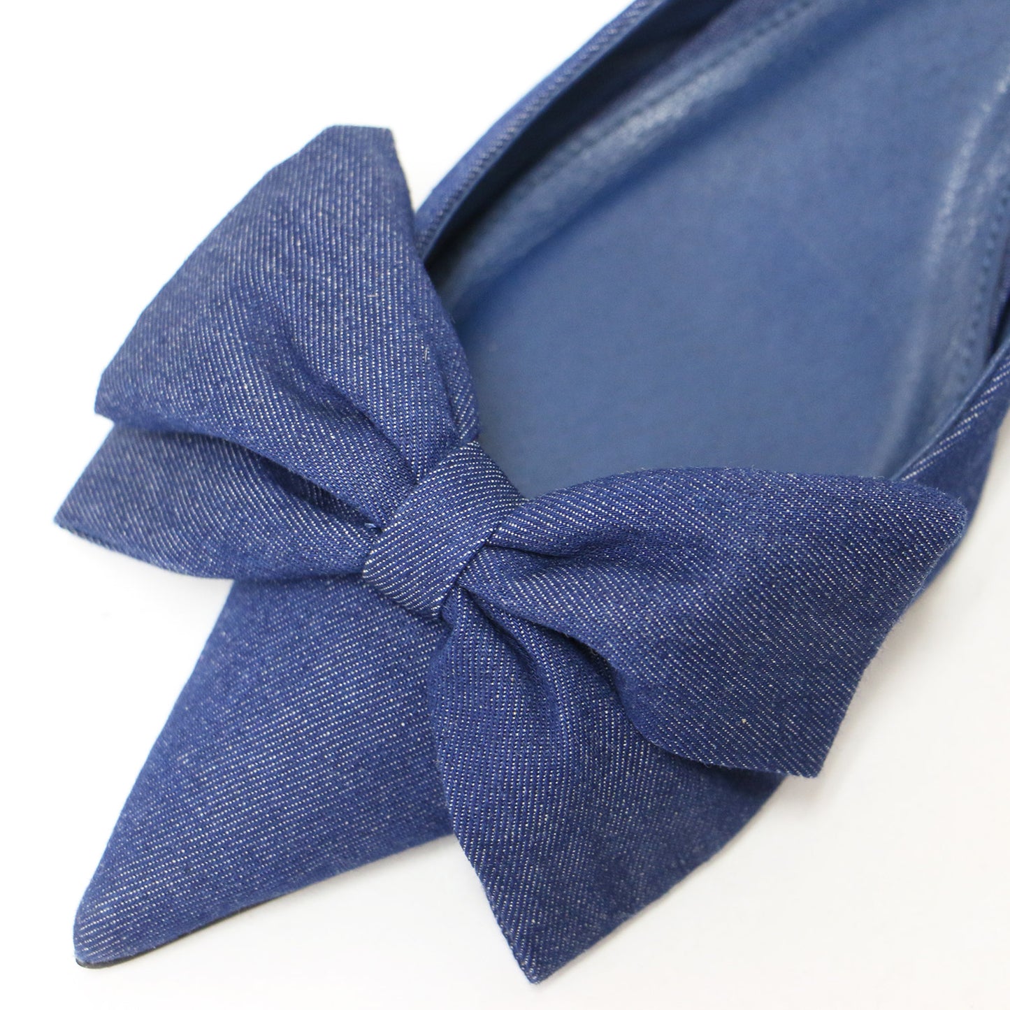 24春夏 リボンモチーフ スリングバッグ デニム パンプス / ポインテッドトゥ ローヒール バックストラップ