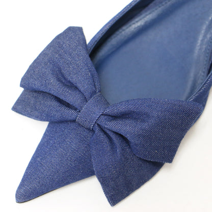 24春夏 リボンモチーフ スリングバッグ デニム パンプス / ポインテッドトゥ ローヒール バックストラップ