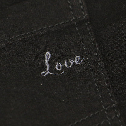 ポケット 刺繍 テーパード パンツ / ストレッチ コットン