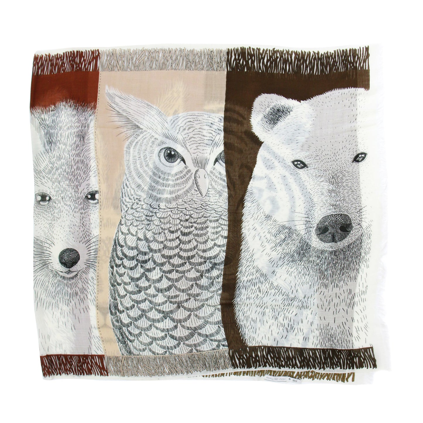 21秋冬 5匹のアニマル柄 ストール / マフラー 大判 フリンジ ウール