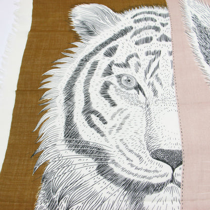 21秋冬 5匹のアニマル柄 ストール / マフラー 大判 フリンジ ウール