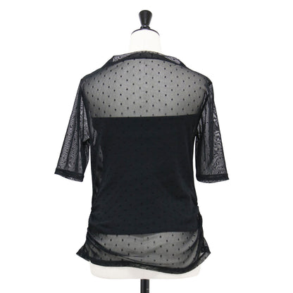 24春夏 フロッキー チュール 半袖 トップス / カットソー スタンドネック ドレープ シアー ドット柄